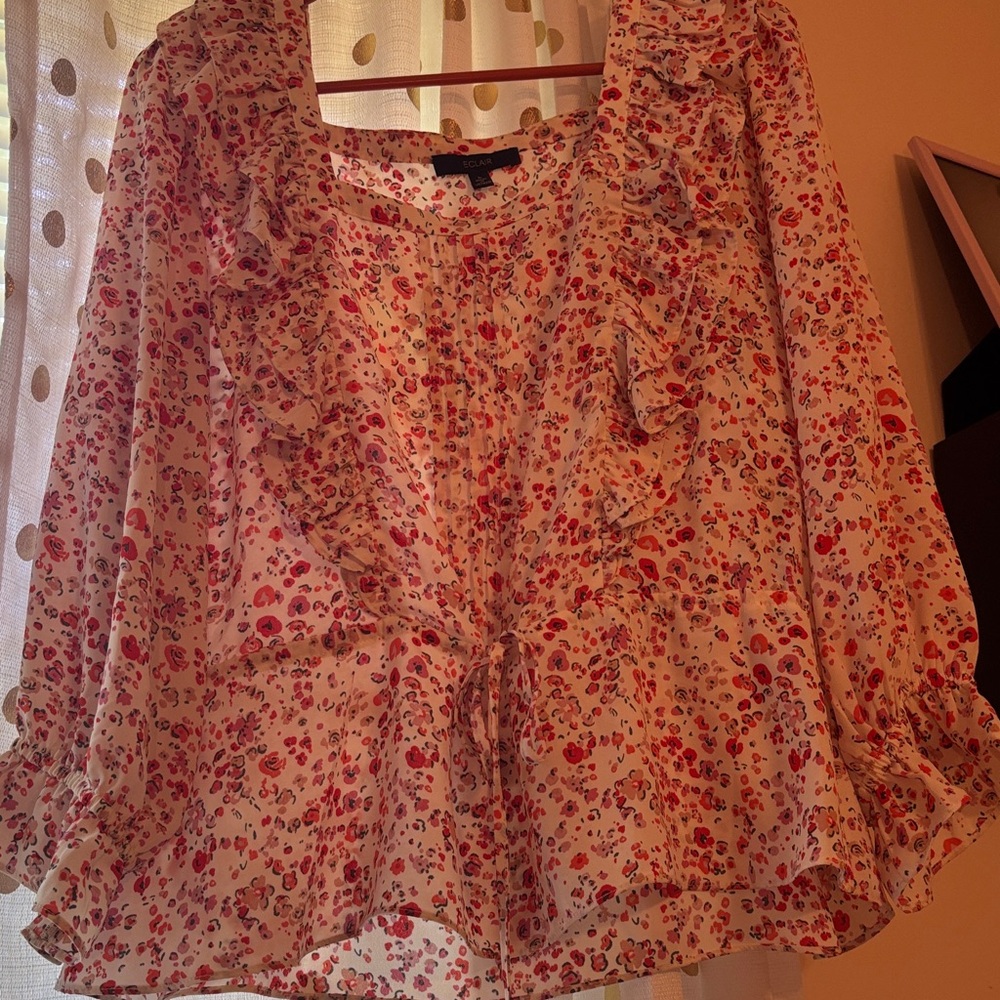 Elegant Floral Blouse - Red and White